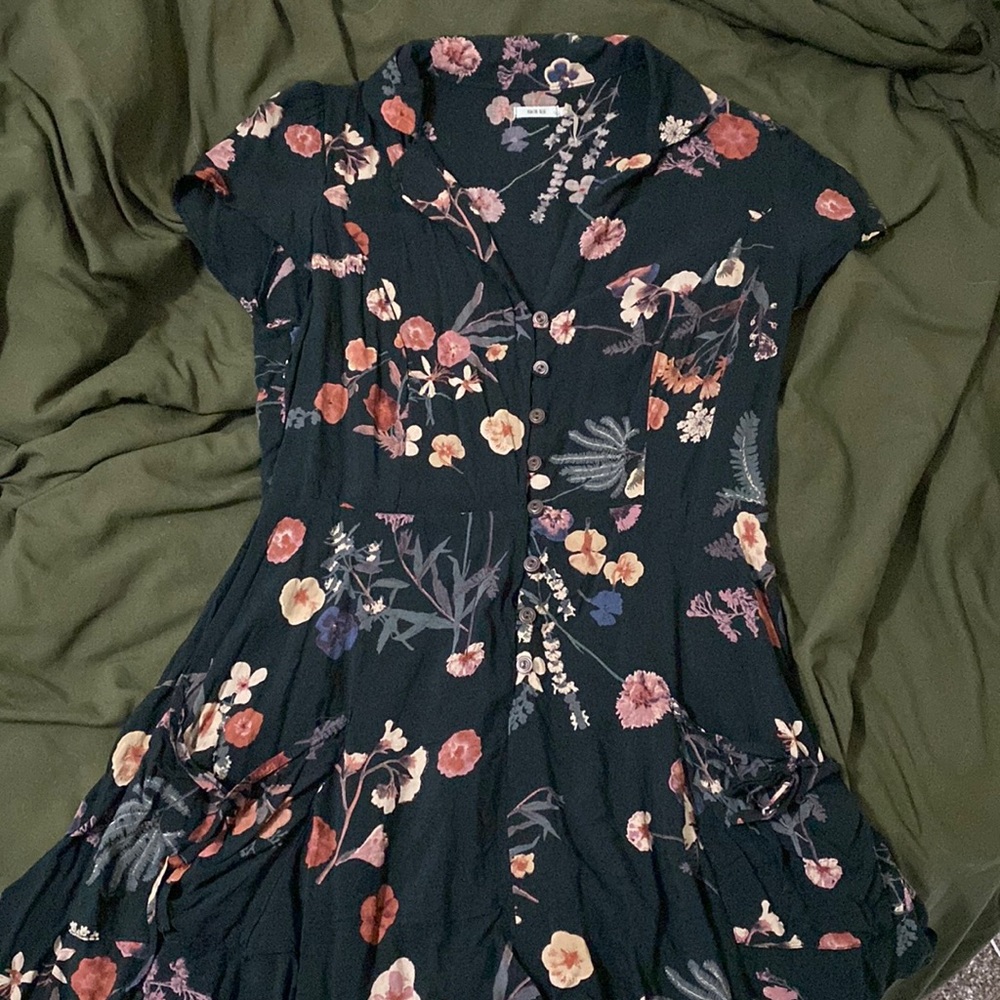 Kimchi blue teal floral romper button front with pockets!!